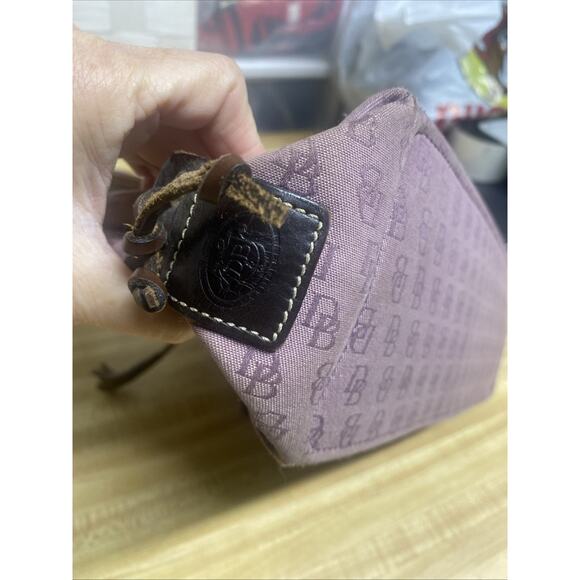 90s DOONEY & BOURKE Eggplant Canvas Sig Logo TOTE Leather Trim Double Handle - Picture 11 of 12